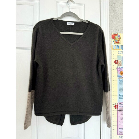 Knyt & Lynk 100% Cashmere Women’s Medium Sweater Tan Grey V Neck - Picture 4 of 9
